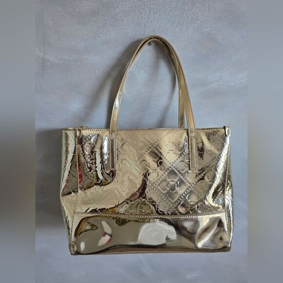 Kate Spade Quinn Beale Street Gold Metallic Embossed Tote 10x12x3.5 - Picture 8 of 13